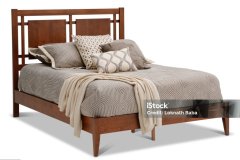 contemporary bed isolated on white background , front view . include clipping path free selection. close up