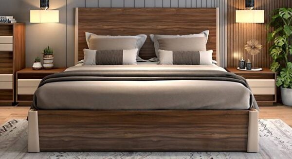 LivWoods | Dark Walnut Queen Bed with Functional Box Storage and Engineered Wood