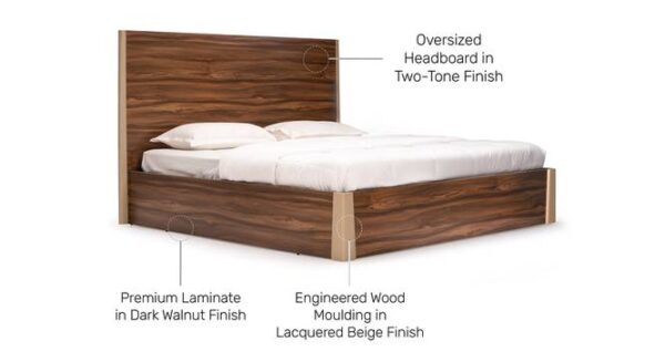 LivWoods | Dark Walnut Queen Bed with Functional Box Storage and Engineered Wood - Image 3